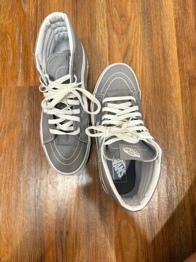 Vans Gray Canvas High-Top Sneakers with Cream White Accents